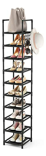 Tall Narrow Shoe Rack, 10-tier Metal Shelf