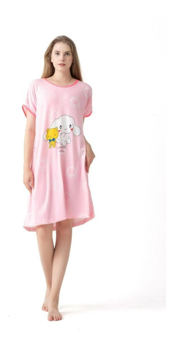 Pijama Camisa Larga Con Manga Corta Estampada. Mujer. 8511-5