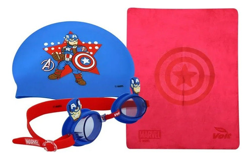 Set De Natación Capitán América Goggle Gorra Toalla Marvel