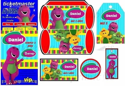 Kit Imprimible Barney El Dinosaurio Papel Fondos + Clipart