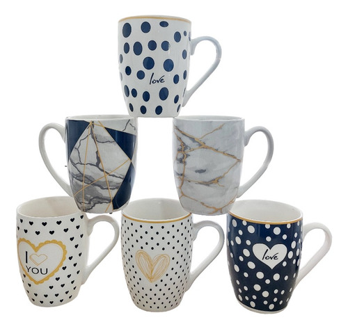 6 Tazas Jarro Mug Porcelana 350ml Cafe Diseños Surtidos