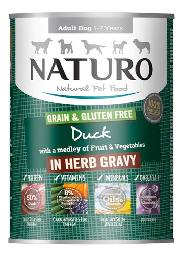 Comida Para Perro Naturo Pato Con Frutas Y Vegetales 390 Gr