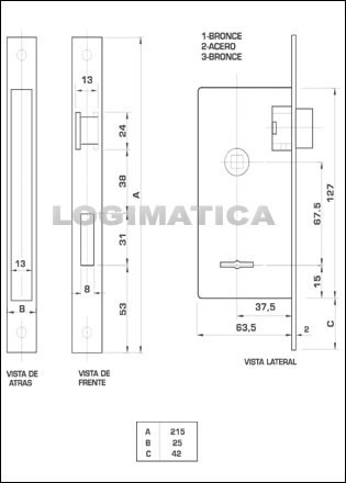 Imagen 2 de 3 de Cerradura Doble Paleta Fte Grande Compatible 1025