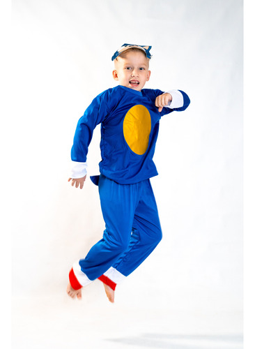 Disfraz Traje De Sonic Para Niños 100% Poliester Elastizado