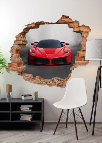Vinilo Decorativo 3d Auto Ferrari Carro Sticker De Pared Color Multicolor