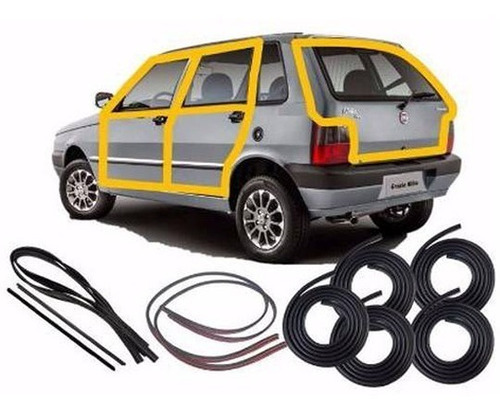 Kit Borracha Mala Porta Canaleta Pingadeira Fiat Uno 4 Pts