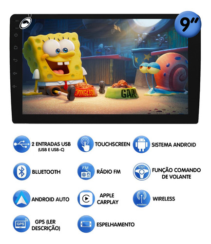 Multimídia 9 Pol Android Roadstar Rs-915br Prime Câmera Ré