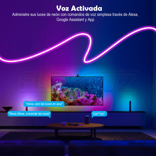 Flexluz Tiras De Neon 12.8M Wifi Flex Rgb Luz Compatible con Asistente de Voz Alexa Google Home y Siri Conexión Estable Control Remoto Sin Límites Para Cuarto Decoración De Interior