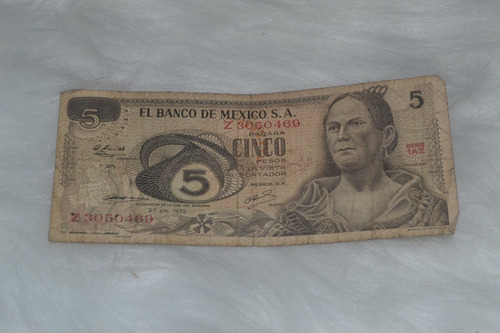 Billete Antiguo Mexicano De Cinco Pesos Serie 1az