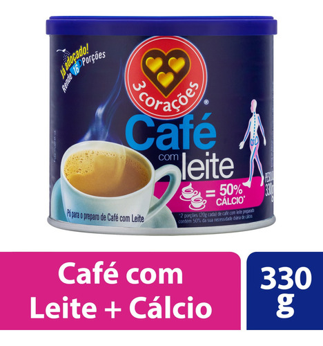 Café com Leite Solúvel 3 Corações Lata 330g