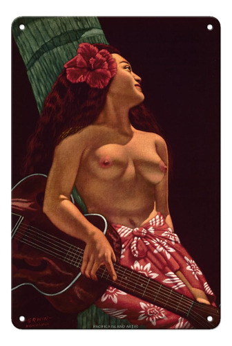 Figura Hawaiian Island Girl Con Guitarra  Arte H.
