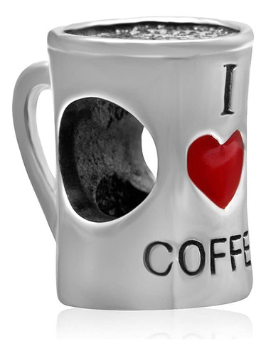 Artcharm I Love Coffee Charm - Taza De Café De Plata De Ley 