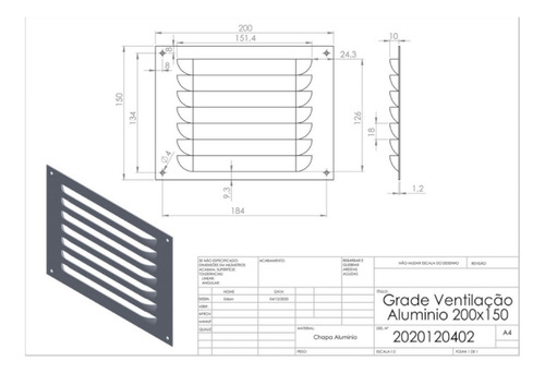 Imagem 3 de 4 de Grade De Ventilação De Alumínio Branca 20x15cm C/ Tela Itc