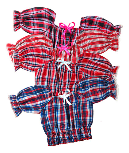 Blusa Infantil Bufante Menina Xadrez Cropped São João Festa