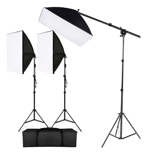 Kit Iluminação Estudio 3 Softbox + Girafa + 2 Bocal Simples 110v/220v