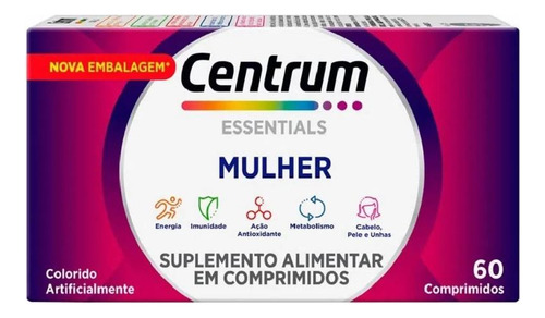 Centrum Mulher Essentials C/60 Rosa Feminino Biotina Zinco Sem Sabor