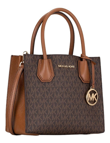 Bolsa Tote Michael Kors Mercer Café Chica Acabado de los herrajes Dorado Color Marrón oscuro Diseño de la tela Liso