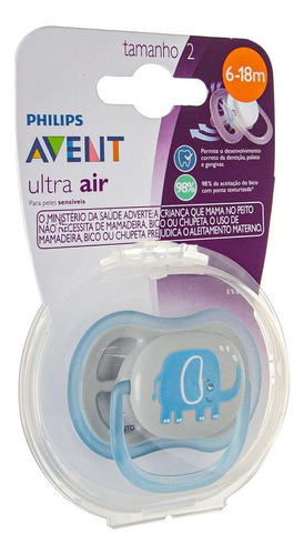 Imagem 3 de 4 de Chupeta Avent Ultra Air Unitária Menino 6-18m Azul -elefante