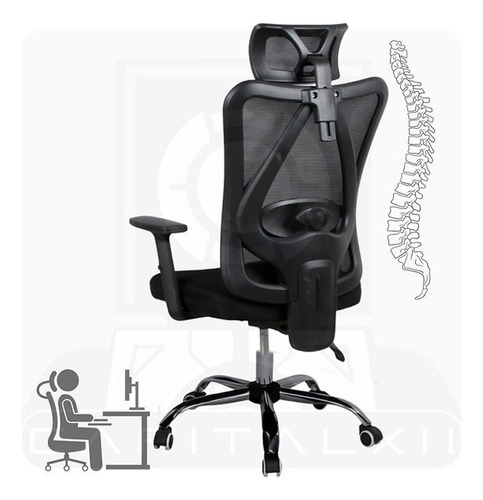 Silla Ejecutiva Para Oficina Ergonómica Corrección D Postura Color Negro Material Del Tapizado Tela