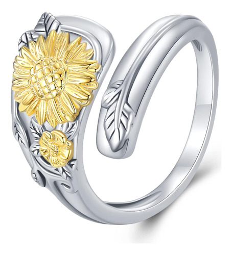 Anillos De Cuchara De Girasol Para Mujer Plata De 925 Anillo