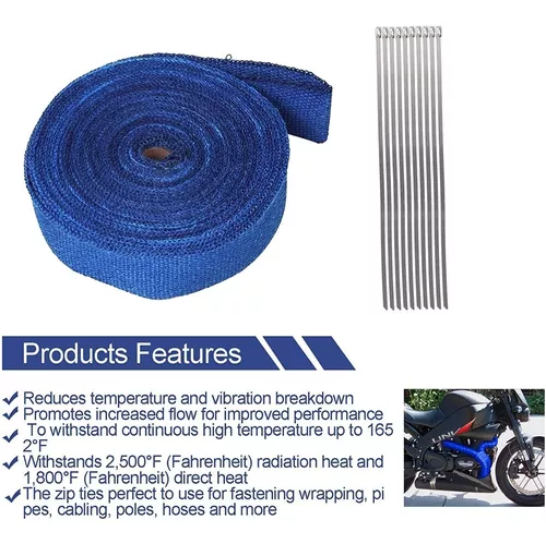 1 rollo de tela aislante para motocicleta, cinta térmica para calefacción  de escape, banda térmica para motocicleta, cinta aislante térmica, cinta de