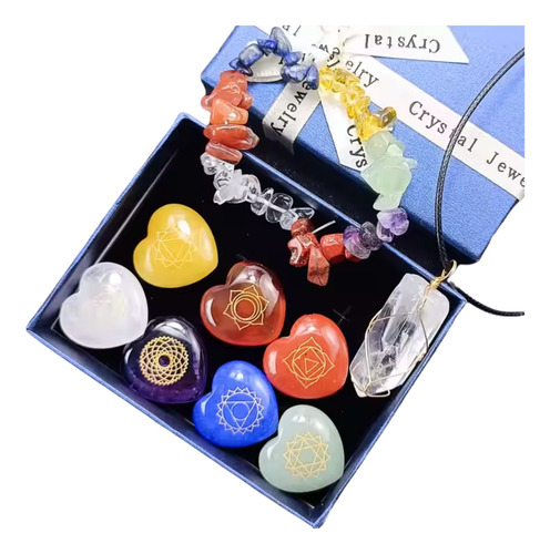 Juego 7 Chakras Chacras Collar - Pulsera - 7 Corazones- Bio