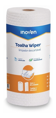Toalhas Wiper Lavavel Reutilizavel Premium 28x40cm -6 Rolos Cor Branco