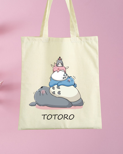 Tote Bag Tela Estampade De Totoro Y Sus Amigos 40x35cm Beige Totoro Y Amigos