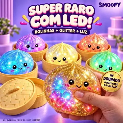 Taba Squishy Surpresa Com LUZ LED Super Raro Smoofy Glitter E Bolinhas De Gel Sensorial Antiestresse Fidget Toy - R$ 48,4