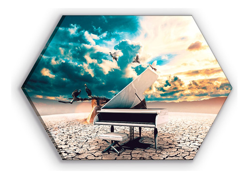 Cuadro Canvas Hexagonal Piano Con Aves 60x90cm