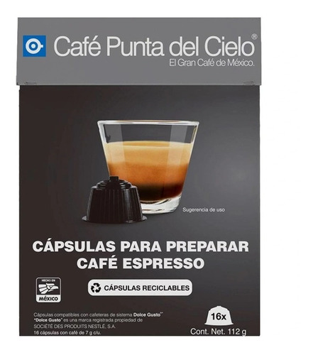16 Cápsulas Dolce Gusto De Café Punta Del Cielo Espresso