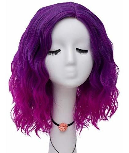 Labeauté Purple Wig Short Purple Mujer Bob Curly Wave Tt2go