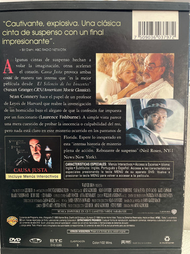 Dvd Causa Justa - Sean Connery - L Fishburne. Imp Eeuu (Usado)