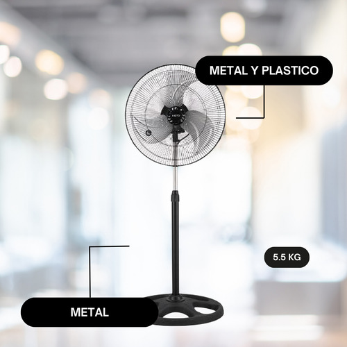 Ventilador Pedestal Industrial 90w 3 En 1 Kioto 18 Metalico Estructura Negro Diámetro 18 Material De Las Aspas Metal