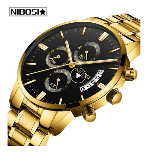 Relógio Masculino Dourado Nibosi 2309 Promoção Imperdível 