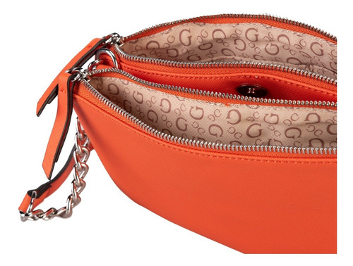 Imagen 7 de 7 de Bolsa Guess Kalei Mini Dbl Zip Crossbody En Color Naranja