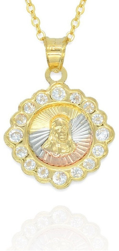 Medalla Sagrado Corazón Jesús Flor. Oro Laminado 14k Bautizo
