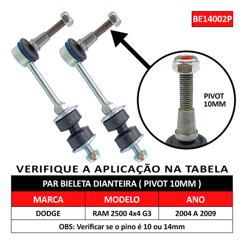 Par Bieleta Dianteira Dodge Ram 2500 4x4 2004 A 2009 10mm