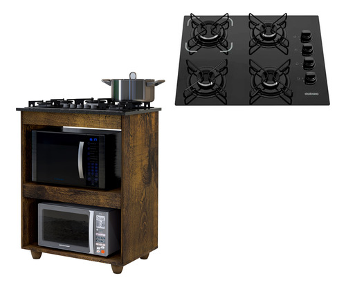 Kit Balcão Cooktop Turim Com Fogão 4 Bocas Itatiaia Cor Ypê