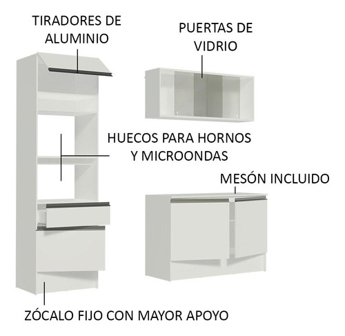 Cocina Integral Completa Modular Compacto Madesa Topazio 180cm Color Blanco