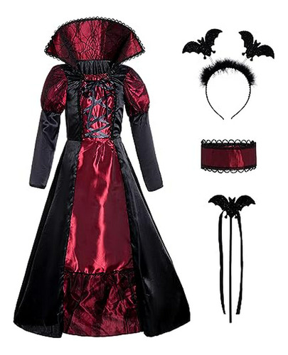 Disfraz De Vampiresa Para Halloween: Vestido, Collar, Diadem