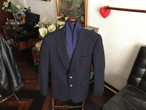 Tommy Hilfiger Blazer Wool Worsted Made In Usa Azul Lisa 40r (Usado)