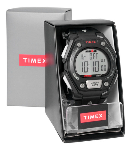 Relógio Timex Ironman Monitor Cardiaco 10 Laps Tw5m49500 Correia Preto Bisel Preto Fundo Positivo