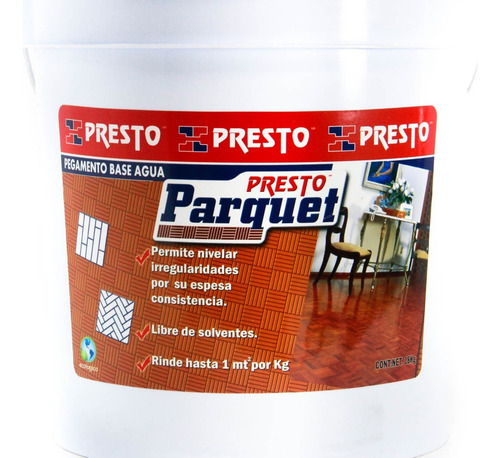 Pegamento Para Piso Presto Parquet Base Agua Cubeta 18 Kg