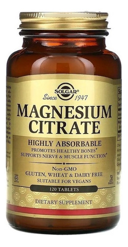Solgar | Magnesium Citrate | 120 Tablets | Importado | Usa