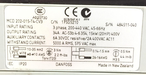 Chave De Partida Soft Starter Danfoss Mcd 202-015-t4-cv3 34a