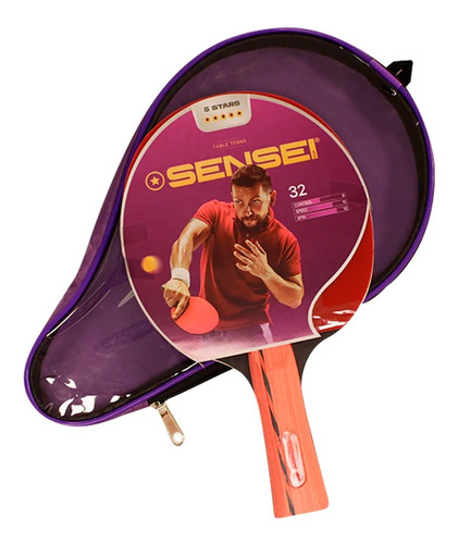 Imagen 3 de 7 de Paleta Ping Pong Sensei 5 Estrellas Pro Tenis Mesa Con Funda