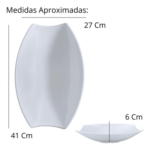 Kit Travessa Buffet 41cm Curva+ 2 Tigelas 1,3l Oval Com Alça