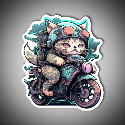 Cute Cat Gamer Biker Vinyl Sticker Decal - Best For Kids - C