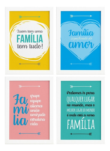 Quadros Com Frases De Familia Moldura Branca Kit 4un 33x43cm Cor Colorido